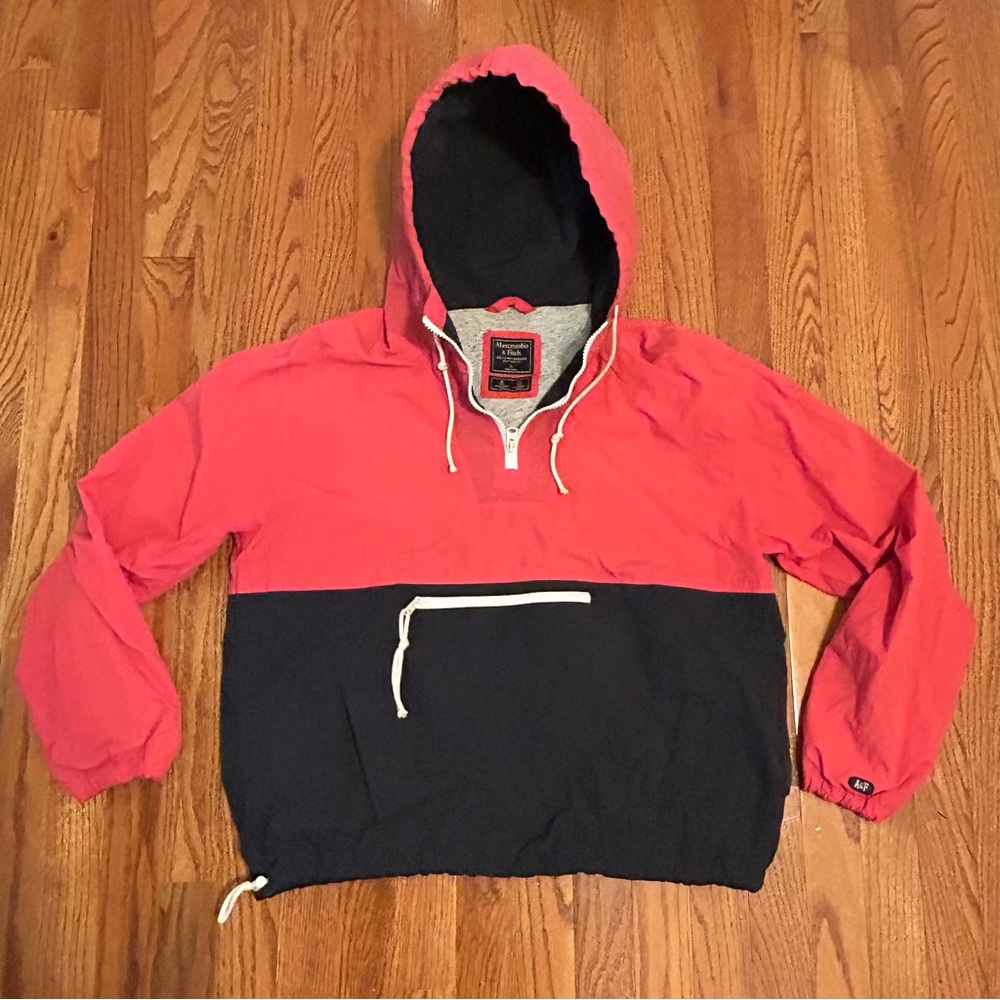 Vintage Abercrombie & Fitch Pink and Navy  Hooded Pullover Adult size L Y2K